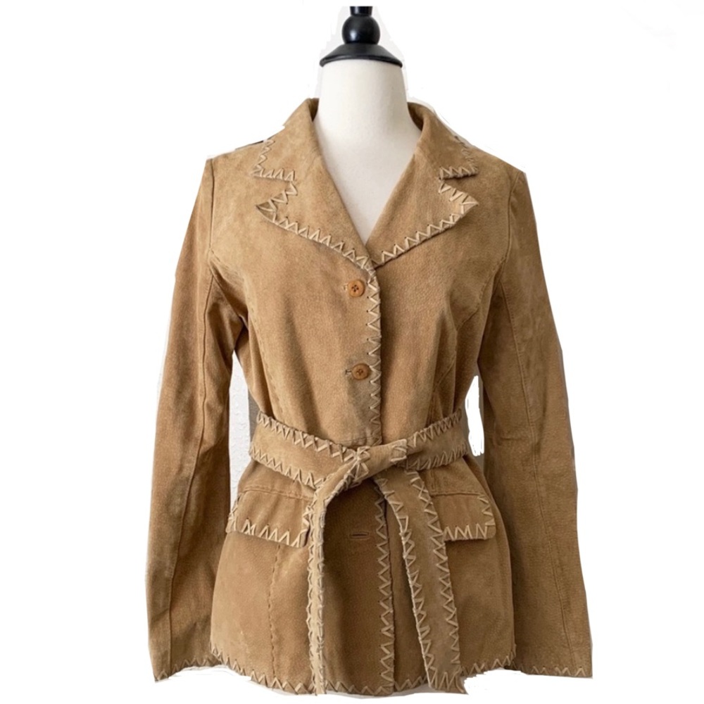 Wet Seat Festival Tan Faux Blazer Jacket Large